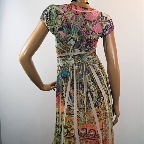 Believe Dress Fit & Flare Multi Color Boho Floral Tie Dye Women Sz S USA Made - Picture 9 of 12